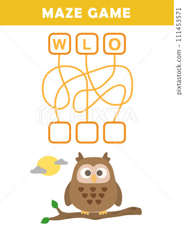 Cute illustrated owl English word puzzle maze game Cute illustrated owl English word puzzle maze game 111453571