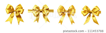 Yellow ribbon and bow with gold vector set isolated on white background Yellow ribbon and bow with gold vector set isolated on white background 111453788