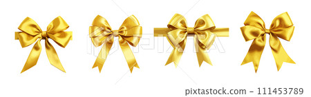 Yellow ribbon and bow with gold vector set isolated on white background Yellow ribbon and bow with gold vector set isolated on white background 111453789