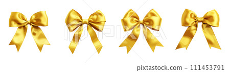 Yellow ribbon and bow with gold vector set isolated on white background Yellow ribbon and bow with gold vector set isolated on white background 111453791