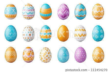 Painted colored Easter eggs set isolated on white background 111454270