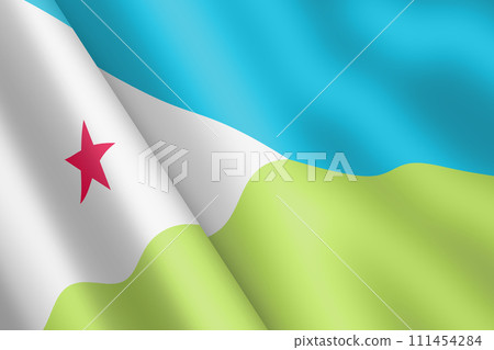 Djibouti waving flag 3d illustration wind ripple 111454284