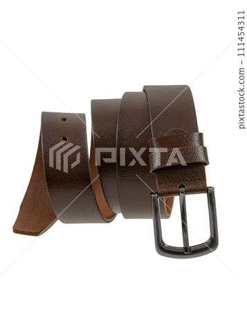 Brown leather belt isolated on white background. 111454311