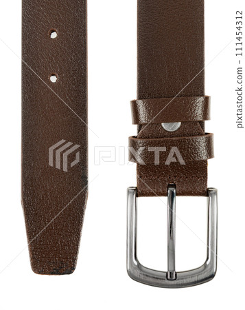 Brown leather belt isolated on white background. Brown leather belt isolated on white background. 111454312