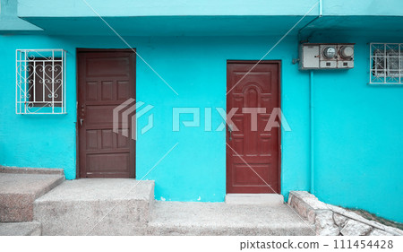 Old building colorful facade, Guayaquil, Ecuador. Old building colorful facade, Guayaquil, Ecuador. 111454428
