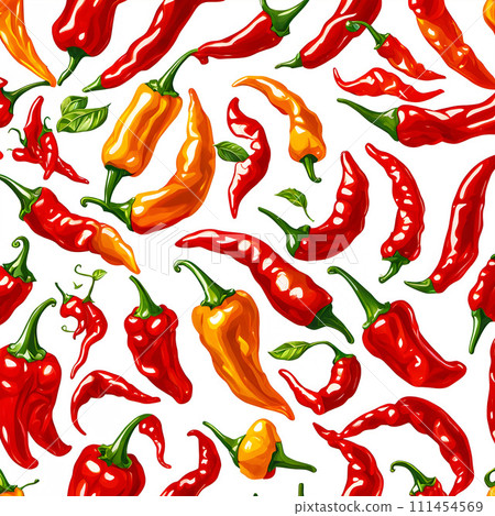 AI-generated content. A pattern of red peppers, including jalapenos and banana peppers. 111454569