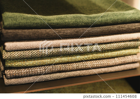 Variety of fabric swatches texture in different colors for sofa 111454608