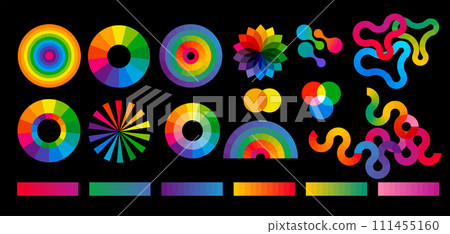 Collection of color theory colorful icons, symbols, elements. Concept graphic design Collection of color theory colorful icons, symbols, elements. Concept graphic design 111455160