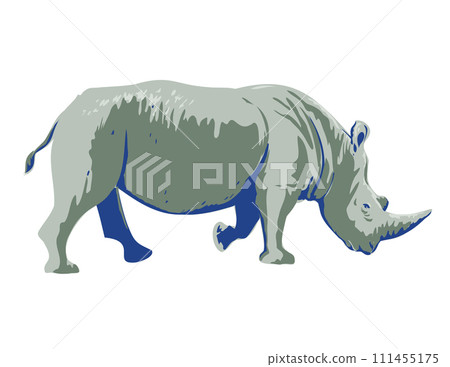 White Rhinoceros Side View Art Deco WPA Poster Art White Rhinoceros Side View Art Deco WPA Poster Art 111455175