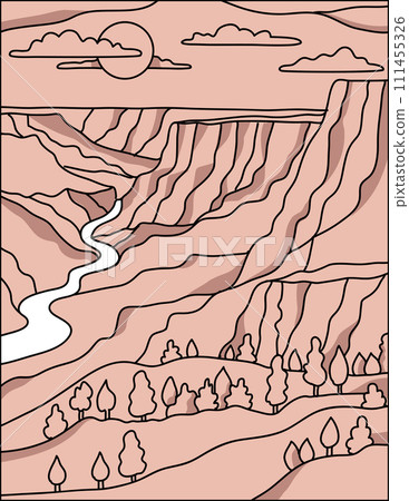 Grand Canyon and the Colorado River in Arizona Mono Line Art 111455326