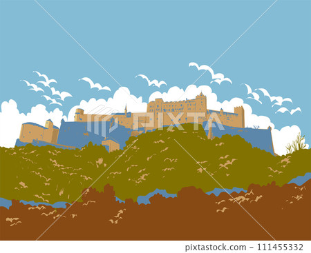 Hohensalzburg Fortress in Salzburg Austria WPA Poster Art 111455332