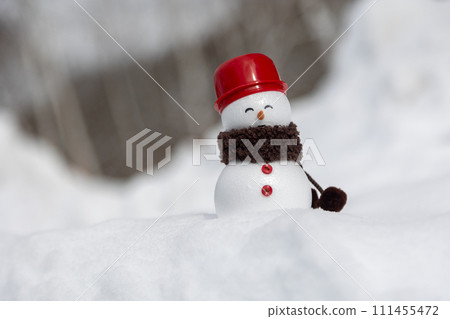 Birch forest and snowman 111455472