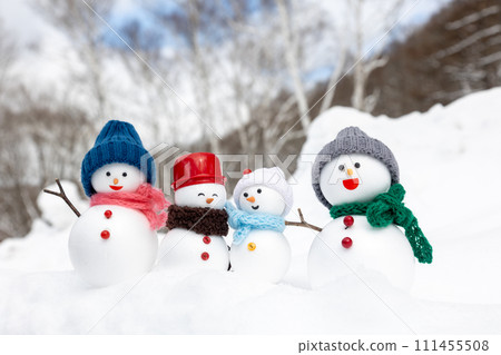 Birch forest and snowman family Birch forest and snowman family 111455508