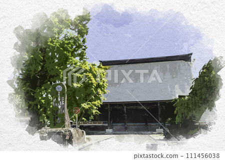 Watercolor painting style Etchu Yao Imamachi townscape Kunmeiji Temple Toyama City, Toyama Prefecture 111456038