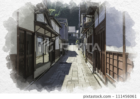 Watercolor style Etchu Yao Suwa Town townscape Toyama City, Toyama Prefecture 111456061