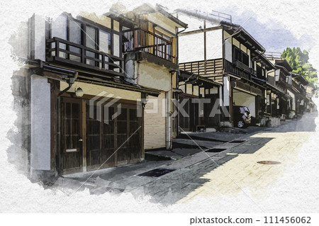 Watercolor style Etchu Yao Suwa Town townscape Toyama City, Toyama Prefecture 111456062