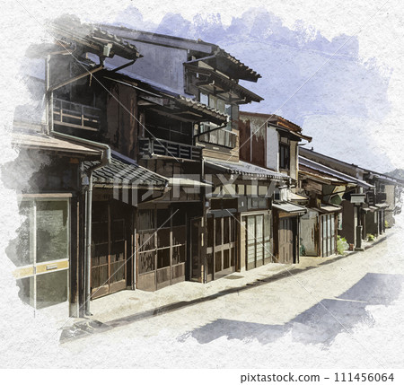 Watercolor style Etchu Yao Suwa Town townscape Toyama City, Toyama Prefecture Watercolor style Etchu Yao Suwa Town townscape Toyama City, Toyama Prefecture 111456064