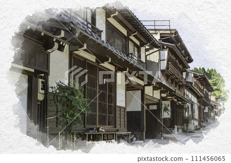 水彩風格越中藥詹訪鎮街景富山縣富山市 111456065