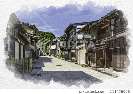 Watercolor style Etchu Yao Suwa Town townscape Toyama City, Toyama Prefecture 111456066