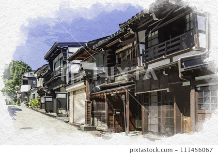Watercolor style Etchu Yao Suwa Town townscape Toyama City, Toyama Prefecture Watercolor style Etchu Yao Suwa Town townscape Toyama City, Toyama Prefecture 111456067