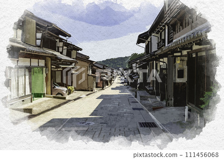Watercolor style Etchu Yao Suwa Town townscape Toyama City, Toyama Prefecture 111456068