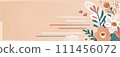 Banner with flowers on peach background with copy space. Greeting card template, background Image, wallpaper 111456072