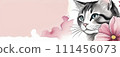 Cat Banner Background, cat with flowers with copy space. Greeting card template, background Image, wallpaper 111456073