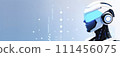 Robot on blue background banner with copy space. Artificial intelligence. 111456075