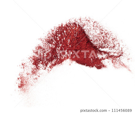 Red metallic glitter sparkle explosion in air. Red Glitter sand spark blink celebrate Chinese new year, fly throw red glitters particle. White background isolated, selective focus Blur bokeh Red metallic glitter sparkle explosion in air. Red Glitter sand spark blink celebrate Chinese new year, fly throw red glitters particle. White background isolated, selective focus Blur bokeh 111456089