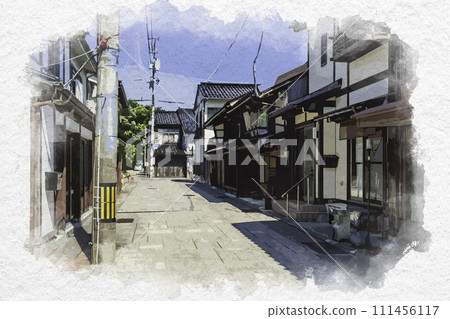 水彩風格越中遙西町街景富山縣富山市 111456117