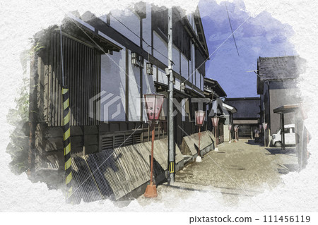 水彩風格越中遙西町街景富山縣富山市 111456119