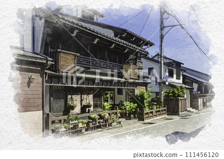 Watercolor style Etchu Yao Nishimachi townscape Toyama City, Toyama Prefecture 111456120