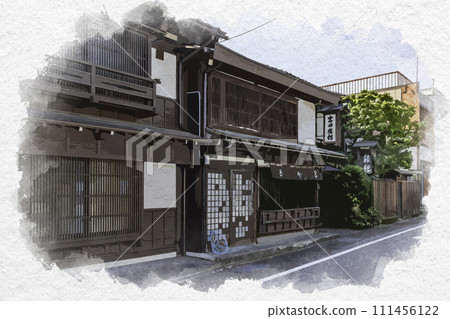 Watercolor style Etchu Yao Nishimachi townscape Miyata Ryokan Toyama City, Toyama Prefecture 111456122