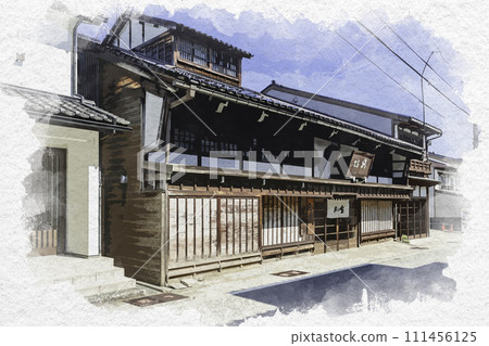 水彩風越中藥西町街景福鶴清酒釀酒廠富山縣富山市 水彩風越中藥西町街景福鶴清酒釀酒廠富山縣富山市 111456125