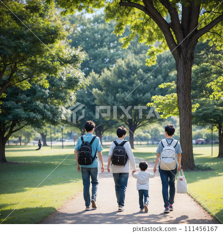 Back view of four brothers walking in the park AI gravure AI photo AI image Back view of four brothers walking in the park AI gravure AI photo AI image 111456167