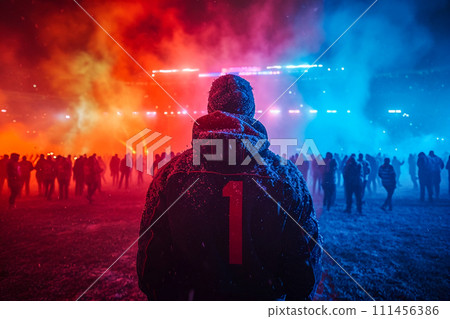 Illustration of several fans of an American football 111456386