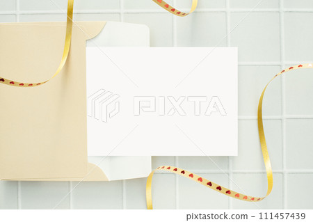 Heart Ribbon and Card Mockup 111457439
