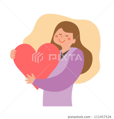 Illustration of a woman holding a heart Illustration of a woman holding a heart 111457526