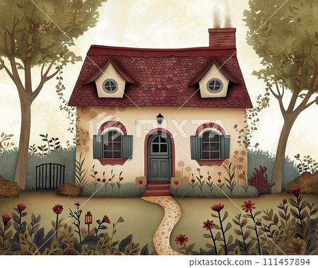 Cute illustration of a British cottage 111457894
