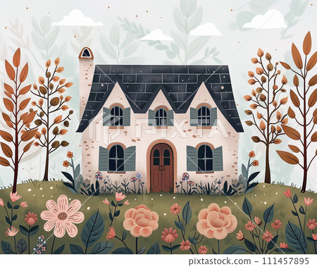 Cute illustration of a British cottage 111457895