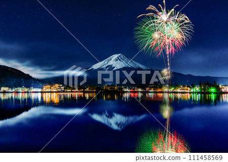 Mt. Fuji and fireworks ~Kawaguchiko winter fireworks~ 111458569