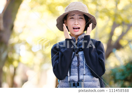 Hiking, mountain walking, surprise, fear 111458588