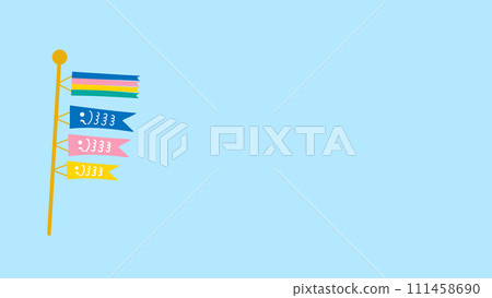Cute carp streamer illustration with background light blue 16:9 111458690