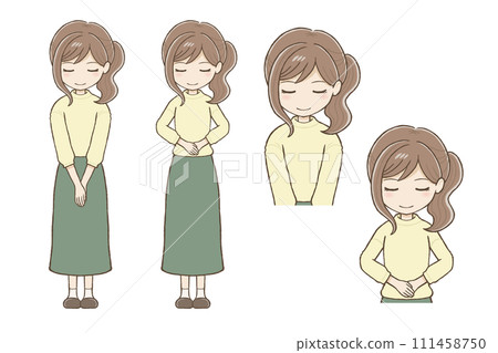 Woman bowing, 2 types of poses 111458750