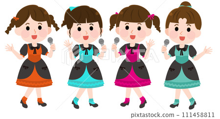 Illustration of a singing female idol group of four 111458811
