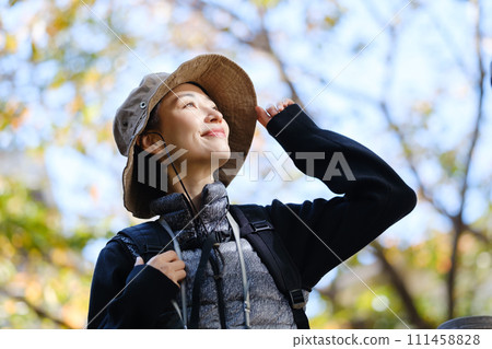 Hiking, mountain walking, looking up at clear skies Hiking, mountain walking, looking up at clear skies 111458828