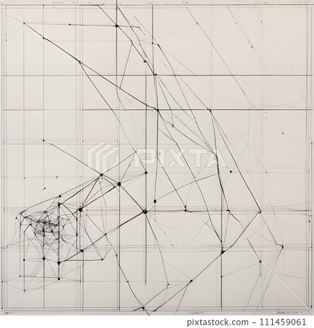 AI-generated content. A black and white drawing of an abstract design using geometric shapes and lines. 111459061
