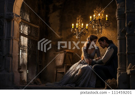 AI-generated content. Medieval Couple in Solace Amidst Ruins 111459201