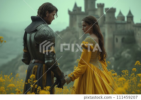 AI-generated content. Medieval Knight and Lady by Castle 111459207