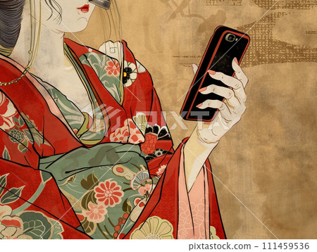 江戶時代的女性操作智慧型手機 111459536